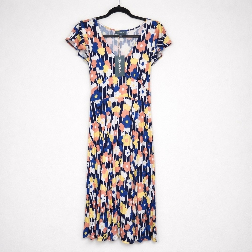 Modcloth Womens Small Fit And Flare Mod Flower‎ Power Dress Retro Cottagecore